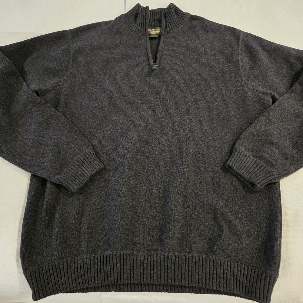 Eddie Bauer1/4 Zip Long Sleeve Heavy Weight Cotton‎ Men's Gray Sweater Size XL